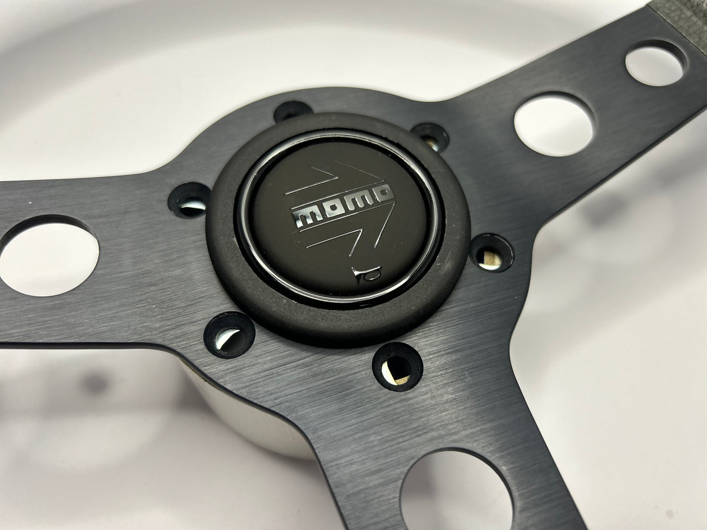 Momo Prototipo Leather Steering Wheel 350mm - Black /White Stitch