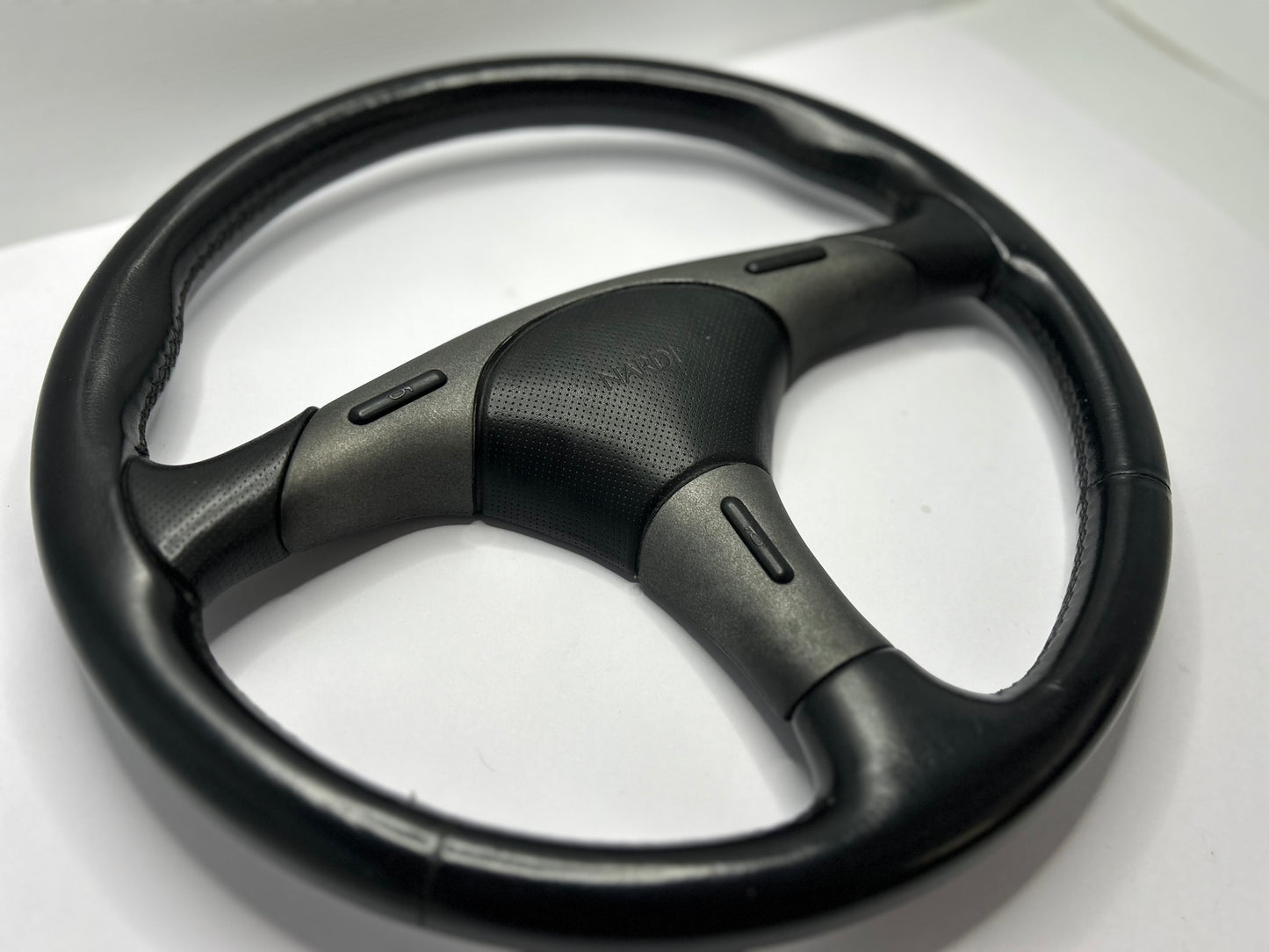 Genuine Nardi Evolution 3 Spoke Leather Steering Wheel 365mm - Black/Grey