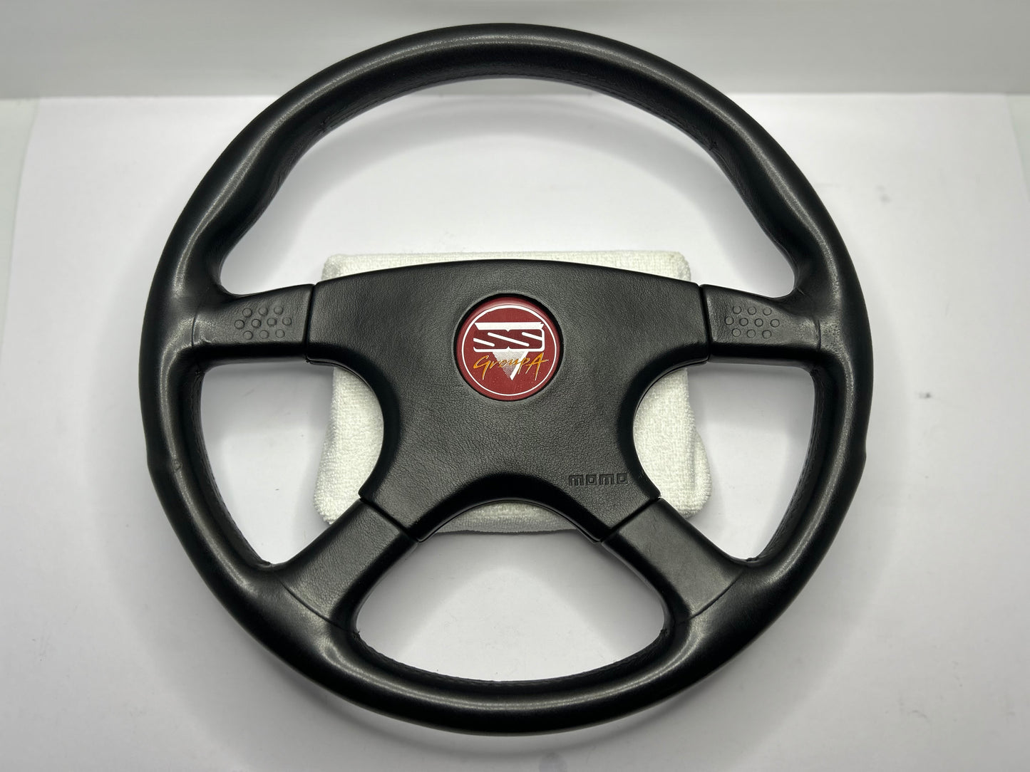 VN SS Group A Style Steering Wheel 380mm Momo Ghibli 4 Spoke - Black Stitch