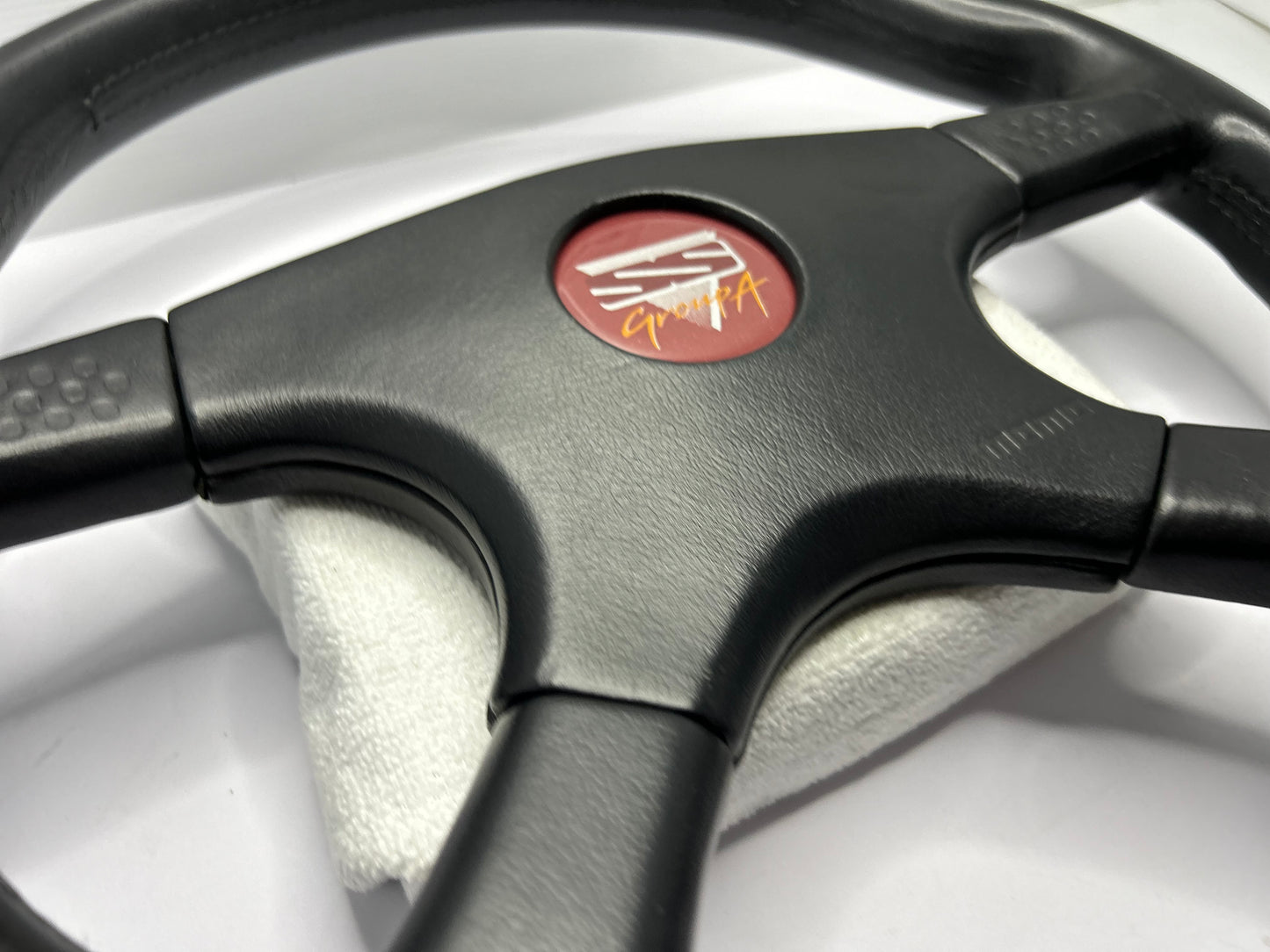 VN SS Group A Style Steering Wheel 380mm Momo Ghibli 4 Spoke - Black Stitch