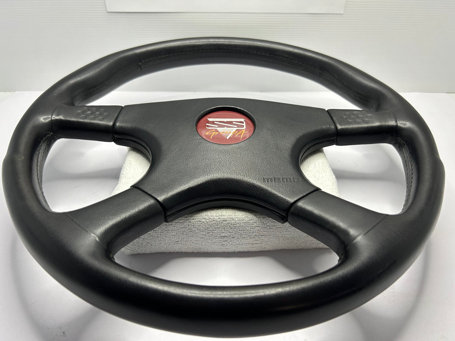 VN SS Group A Style Steering Wheel 380mm Momo Ghibli 4 Spoke - Black Stitch