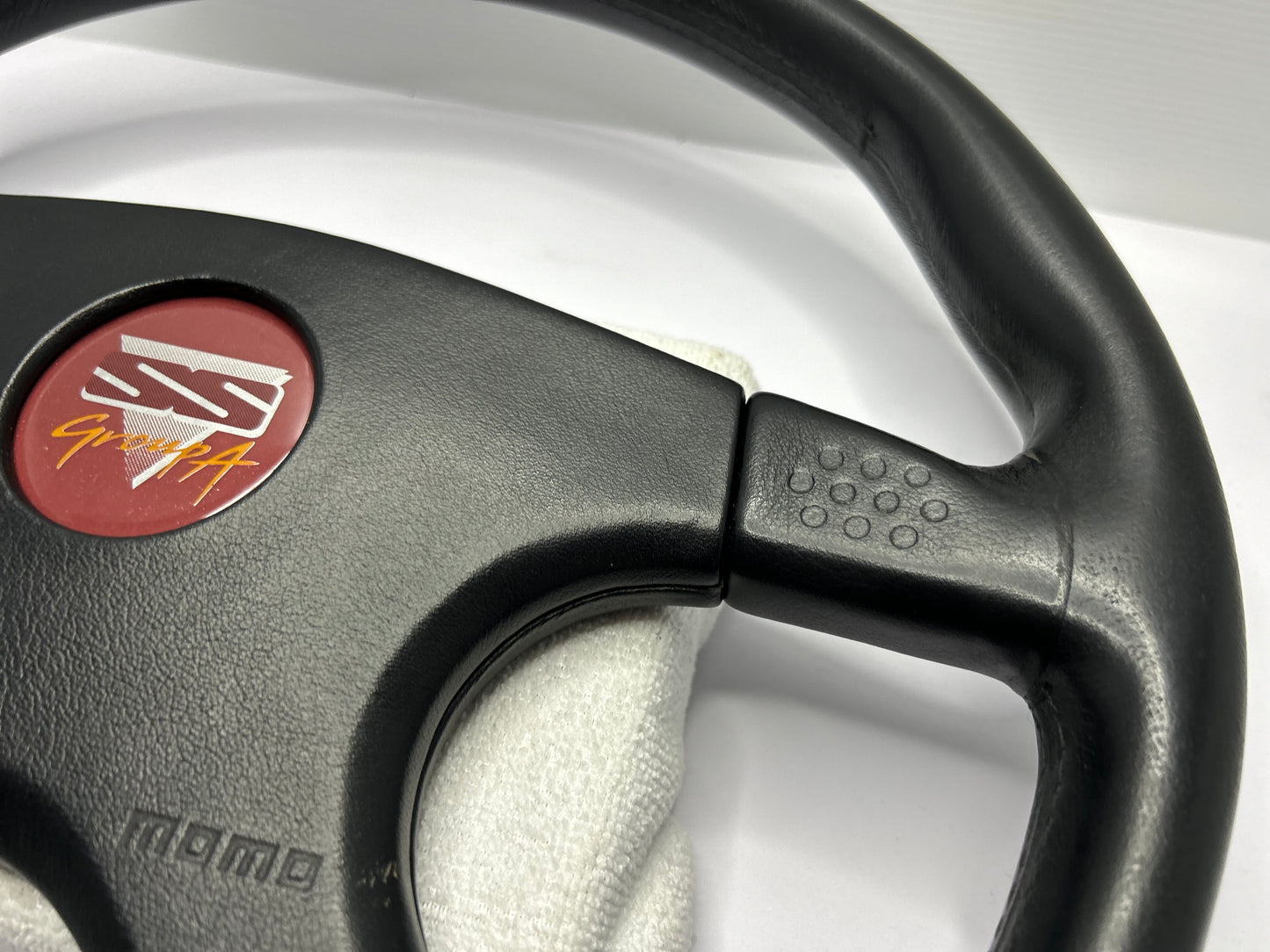 VN SS Group A Style Steering Wheel 380mm Momo Ghibli 4 Spoke - Black Stitch