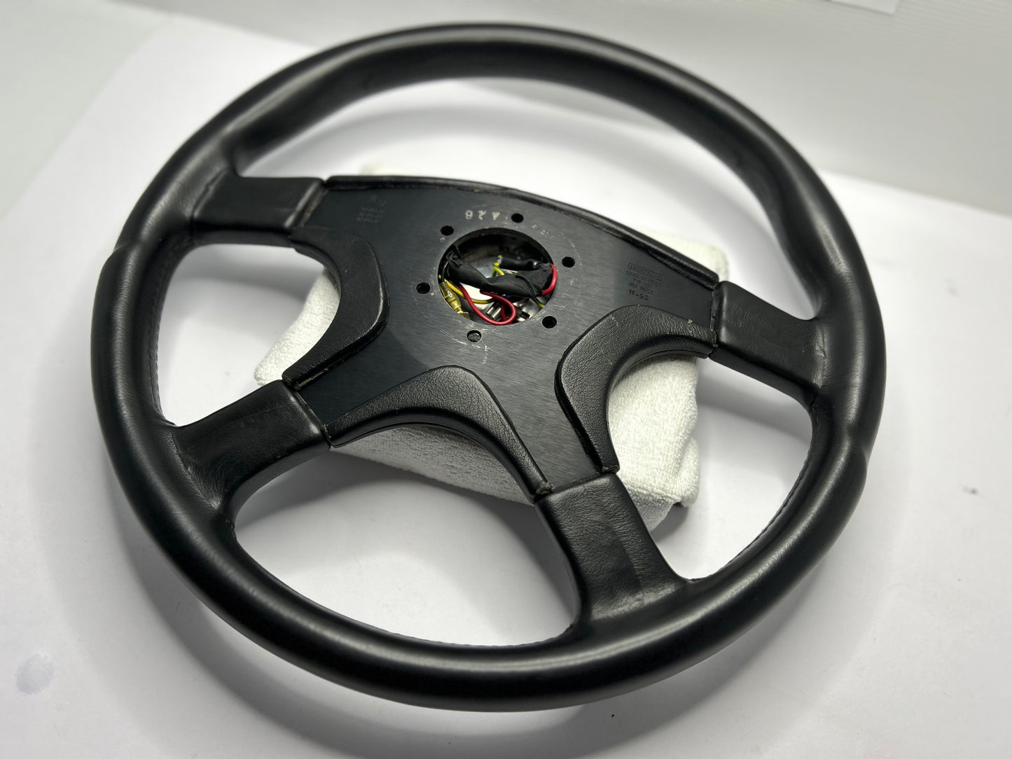 VN SS Group A Style Steering Wheel 380mm Momo Ghibli 4 Spoke - Black Stitch