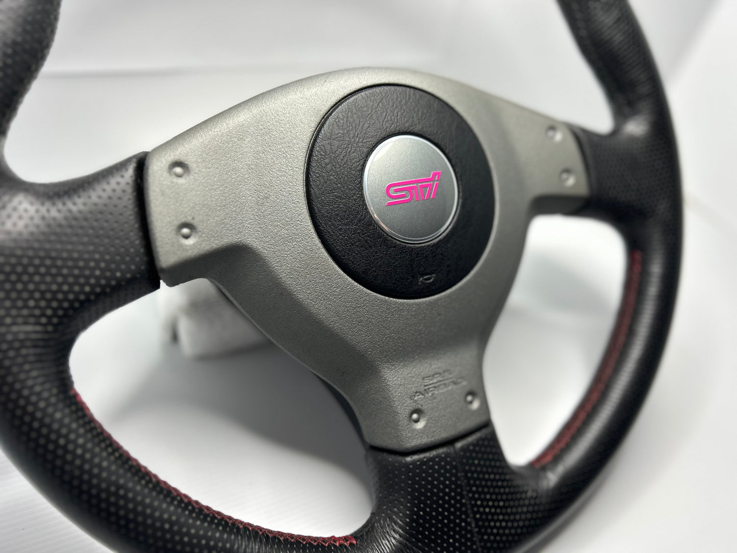 Subaru Impreza GDB STI WRX Red Stitch Steering Wheel - Black / Leather