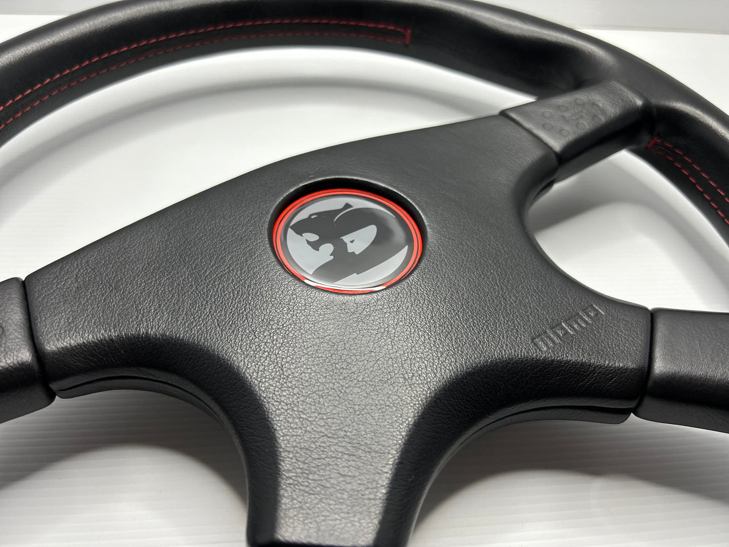 HSV Style Steering Wheel 380mm Momo Ghibli 4 Spoke - Red Stitch