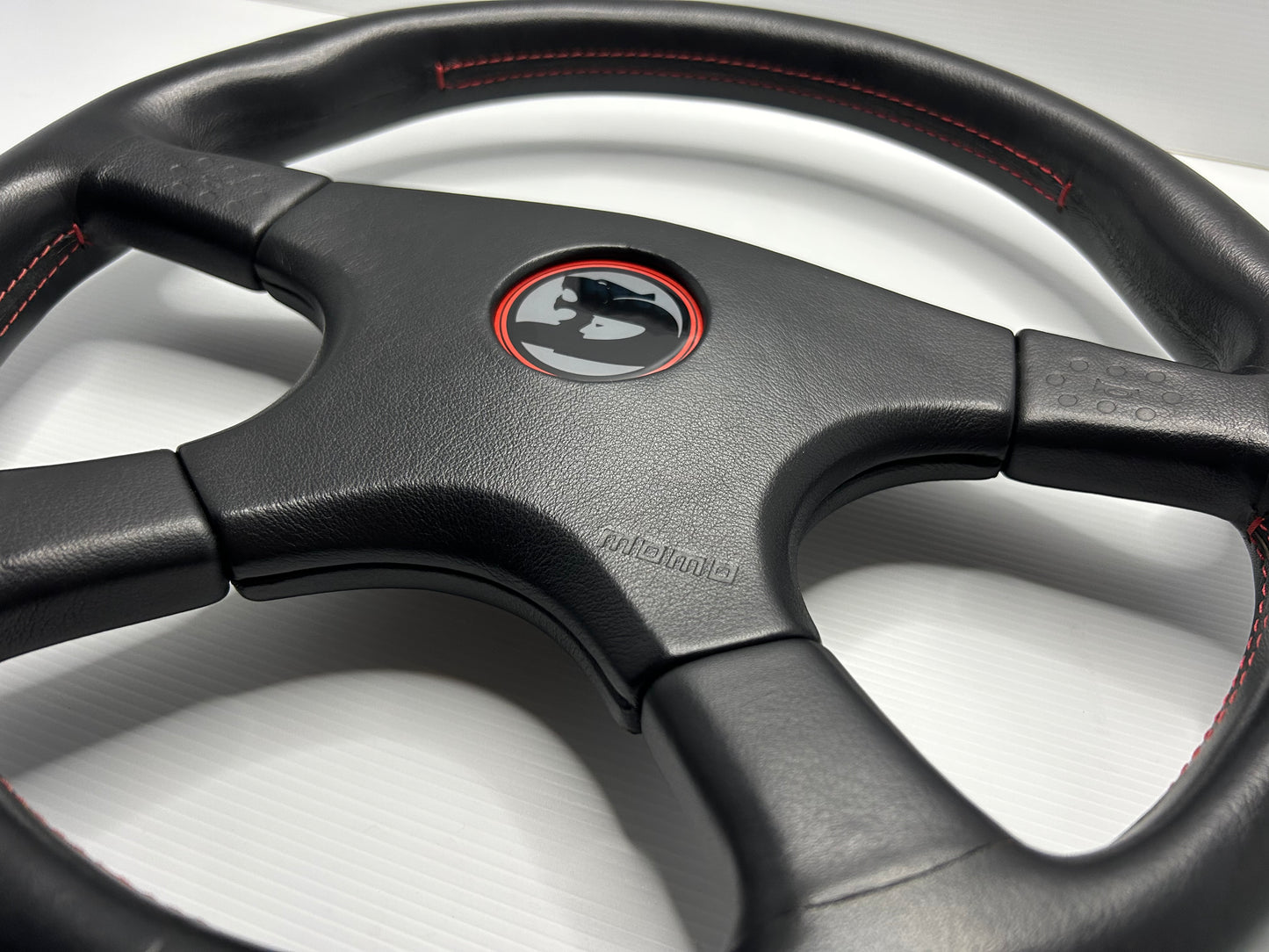 HSV Style Steering Wheel 380mm Momo Ghibli 4 Spoke - Red Stitch