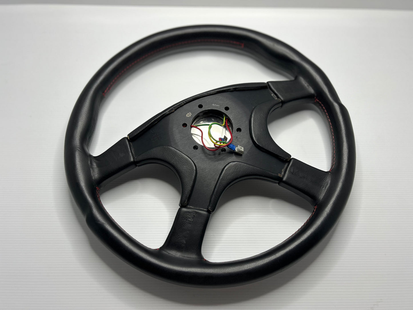 HSV Style Steering Wheel 380mm Momo Ghibli 4 Spoke - Red Stitch