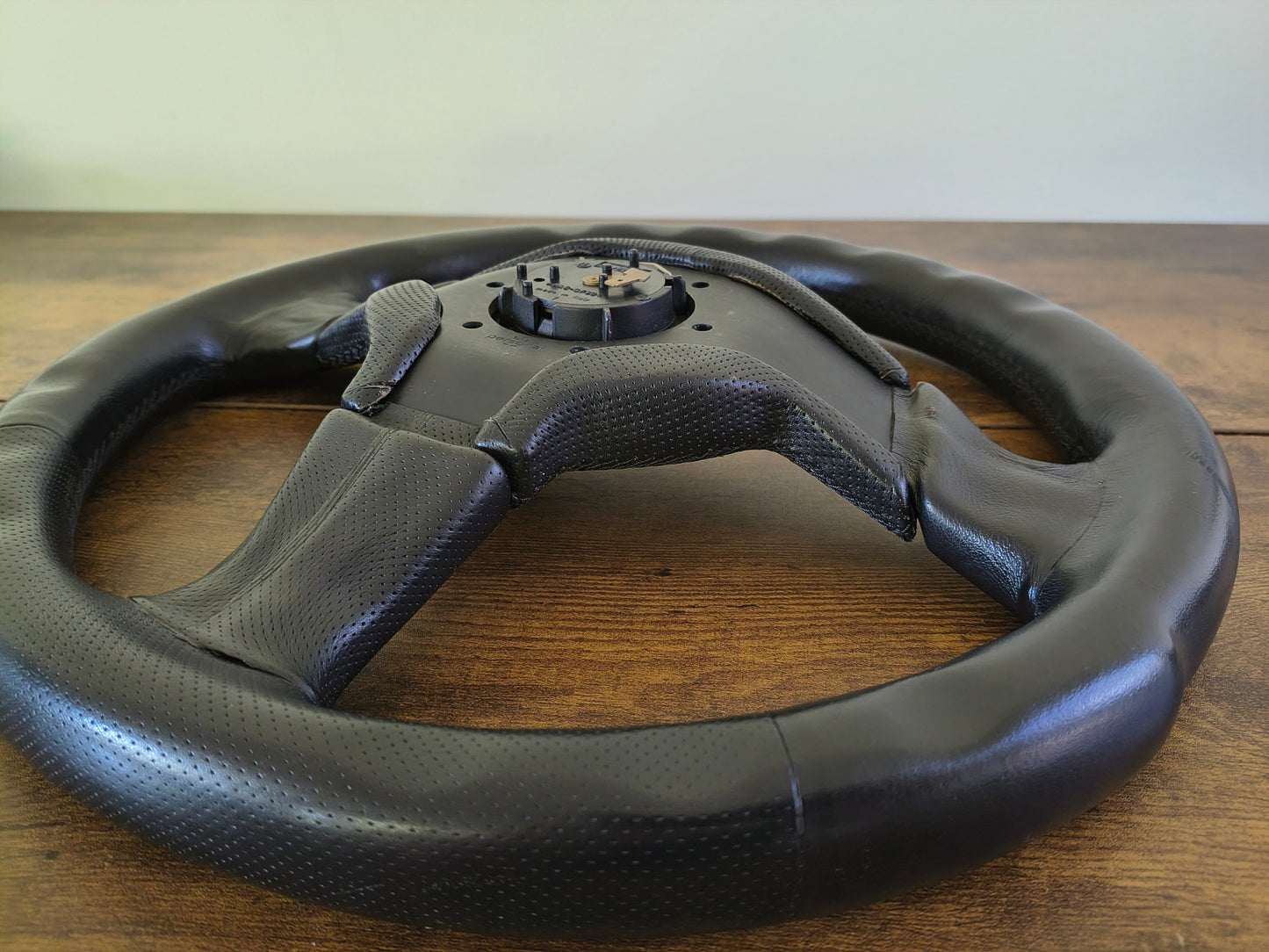 Work Equip Leather Steering & Wheel Horn Button - Black / Silver