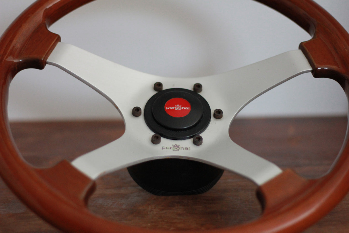 Personal Wood Steering & Wheel Horn Button - Silver / Red