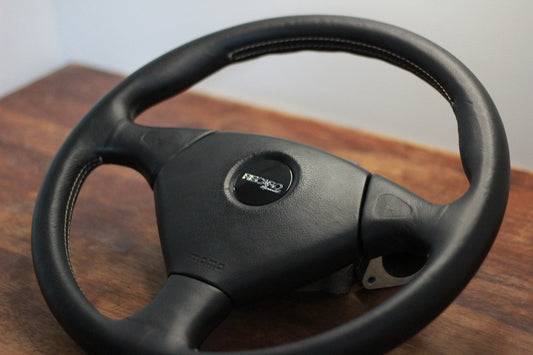 Recaro Special Momo Leather Steering Wheel 3 Spoke 360mm - Black / White Stitch