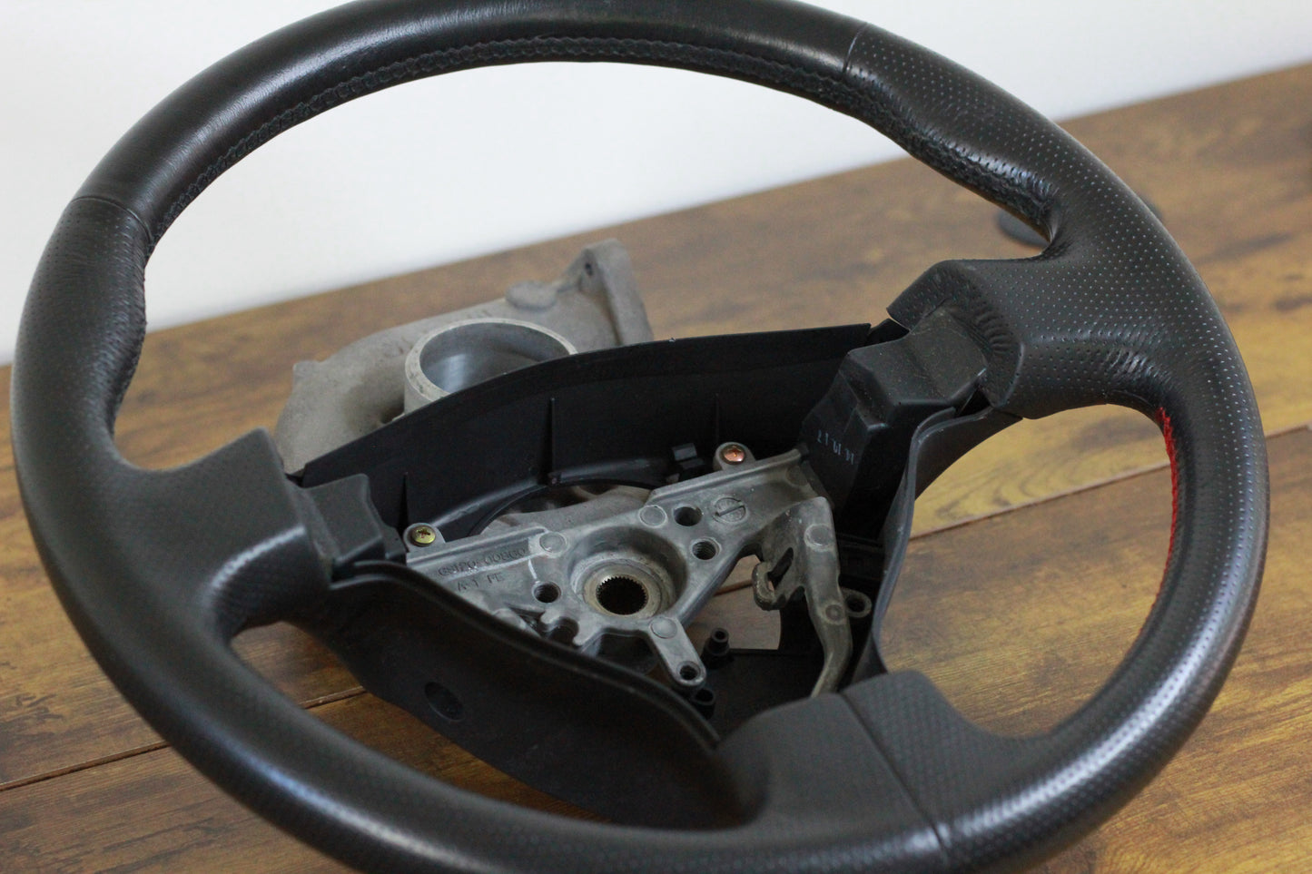 OEM GDB STi Red Stitch Leather Steering Wheel - Black / Blobeye