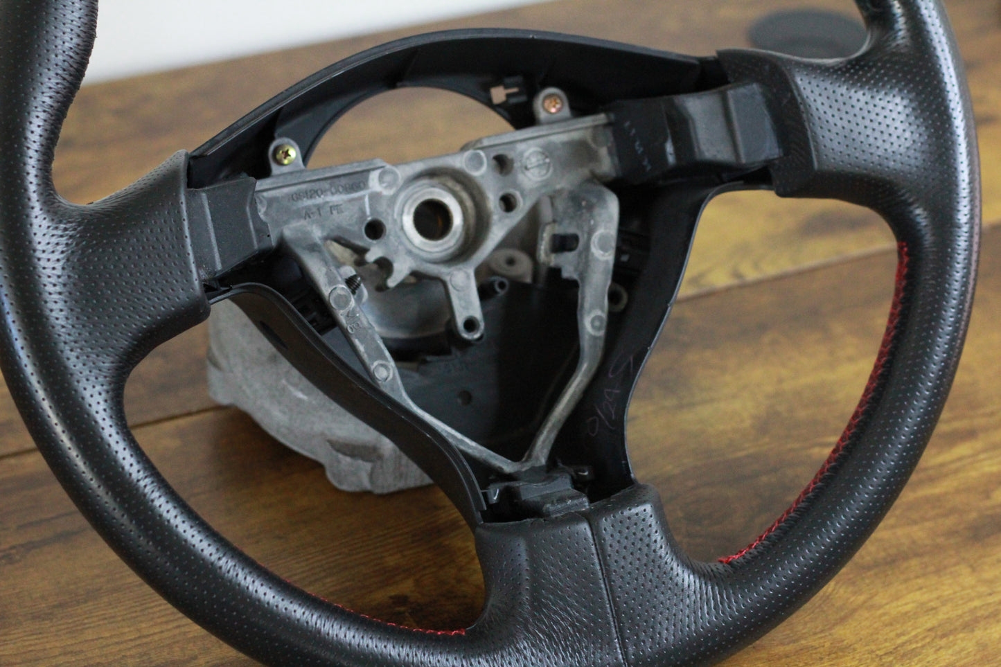 OEM GDB STi Red Stitch Leather Steering Wheel - Black / Blobeye