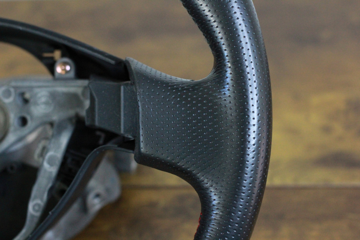 OEM GDB STi Red Stitch Leather Steering Wheel - Black / Blobeye