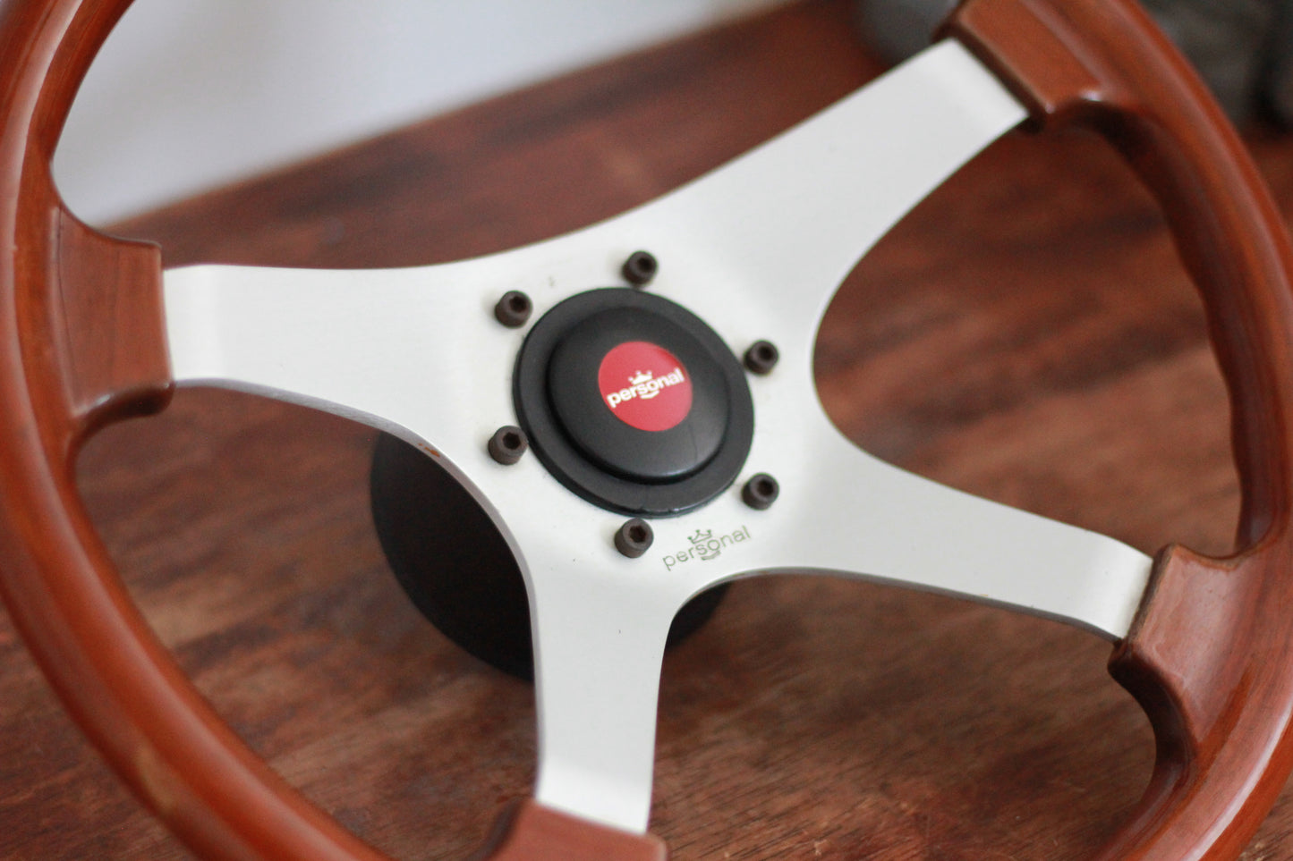 Personal Wood Steering & Wheel Horn Button - Silver / Red