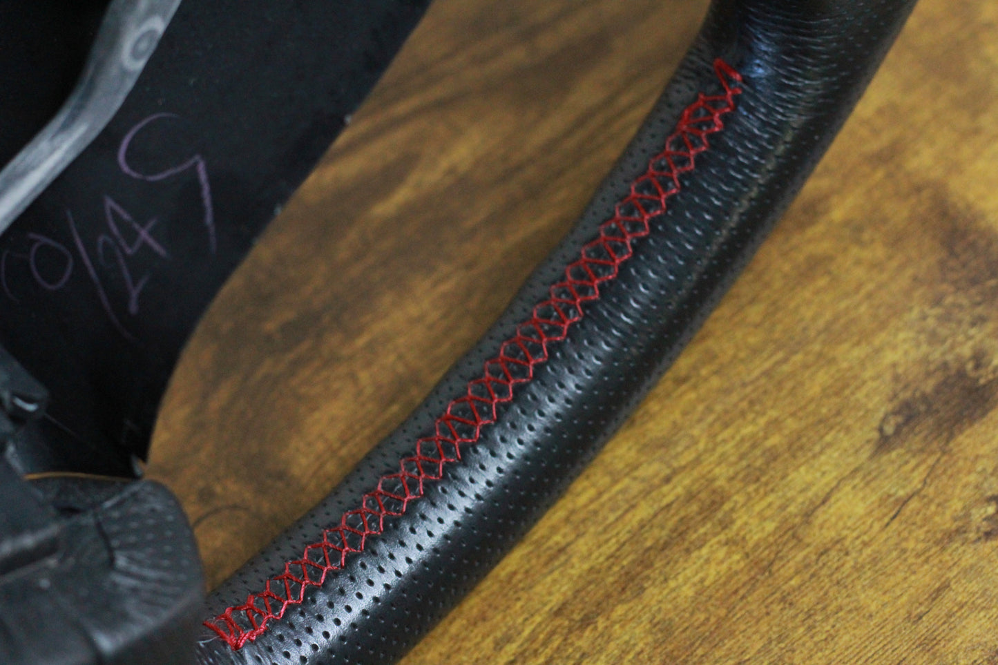 OEM GDB STi Red Stitch Leather Steering Wheel - Black / Blobeye