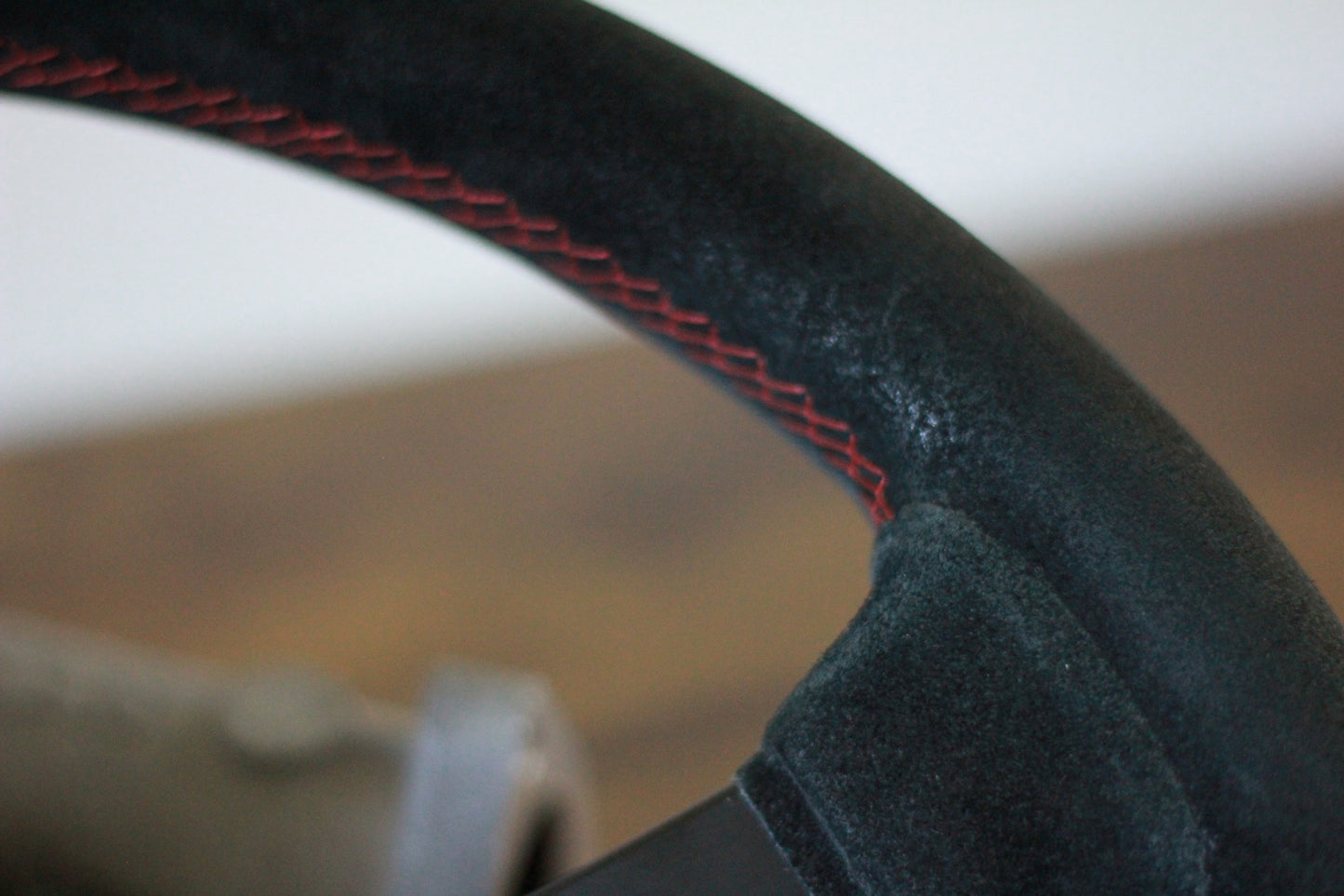 Nardi FET Deep Corn Suede Steering Wheel Horn Button 365mm - Black / Red Stitch