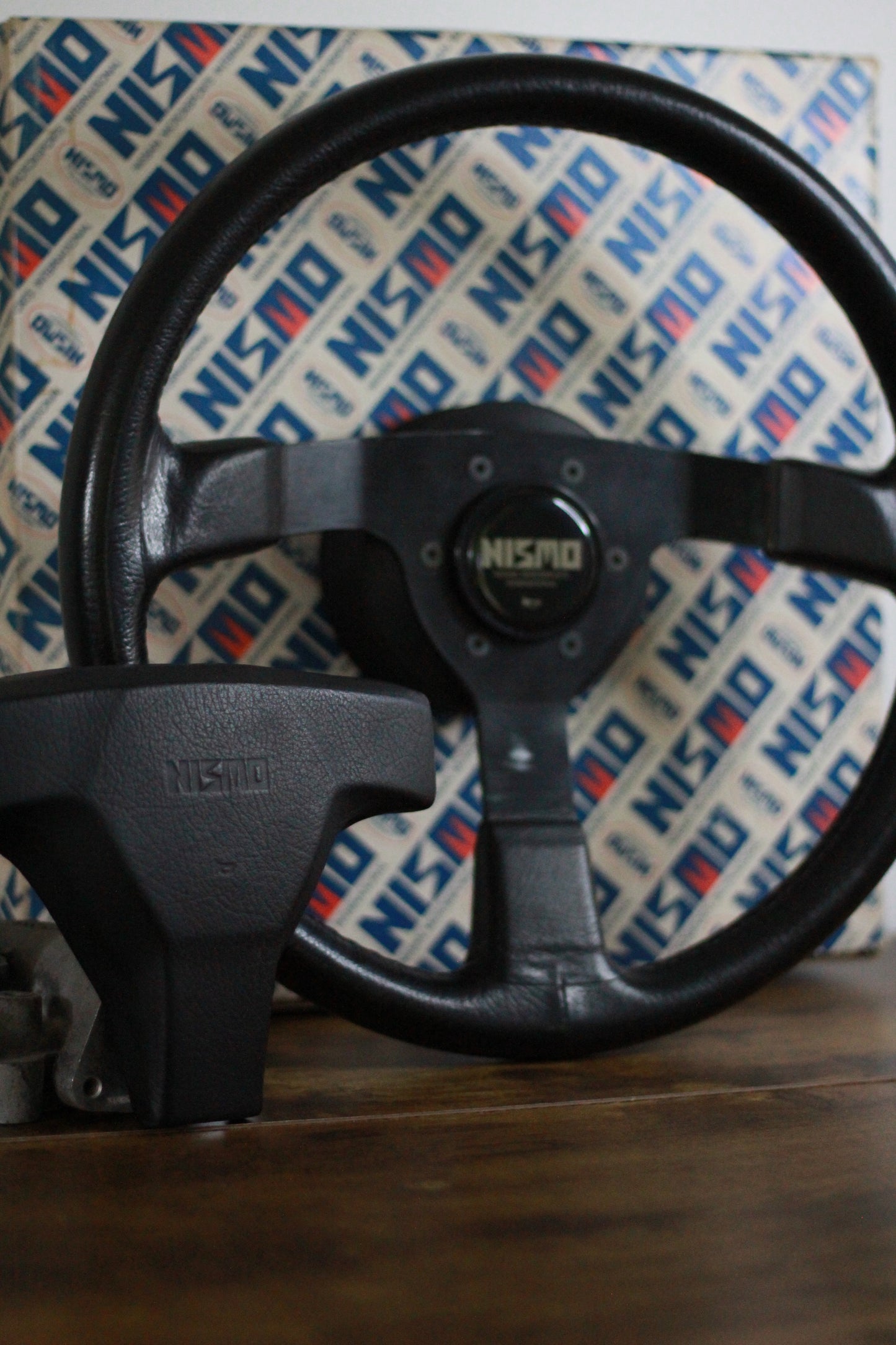 365A Nismo Old Logo Leather Steering Wheel, Horn Button & Pad - Black