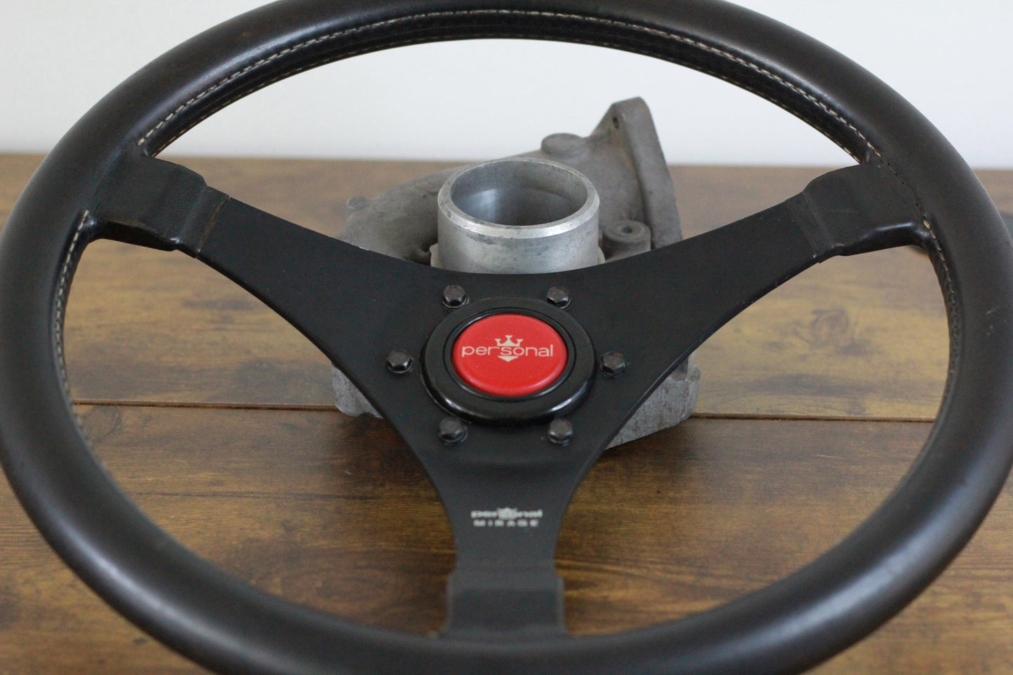Personal Mirage Leather Steering & Wheel Horn Button - Black / Red / 70s