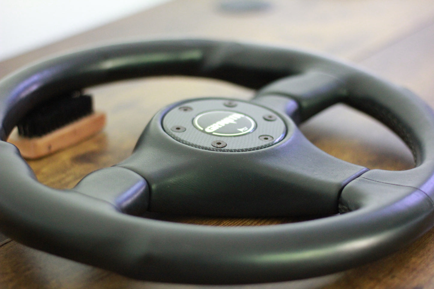 350mm Gravita Leather Steering & Wheel Horn Button - Black / Carbon