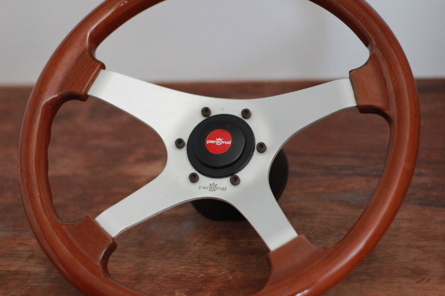 Personal Wood Steering & Wheel Horn Button - Silver / Red