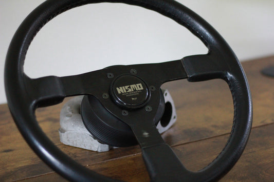 Nismo Old Logo 365A Leather Steering Wheel & Horn Button - Black