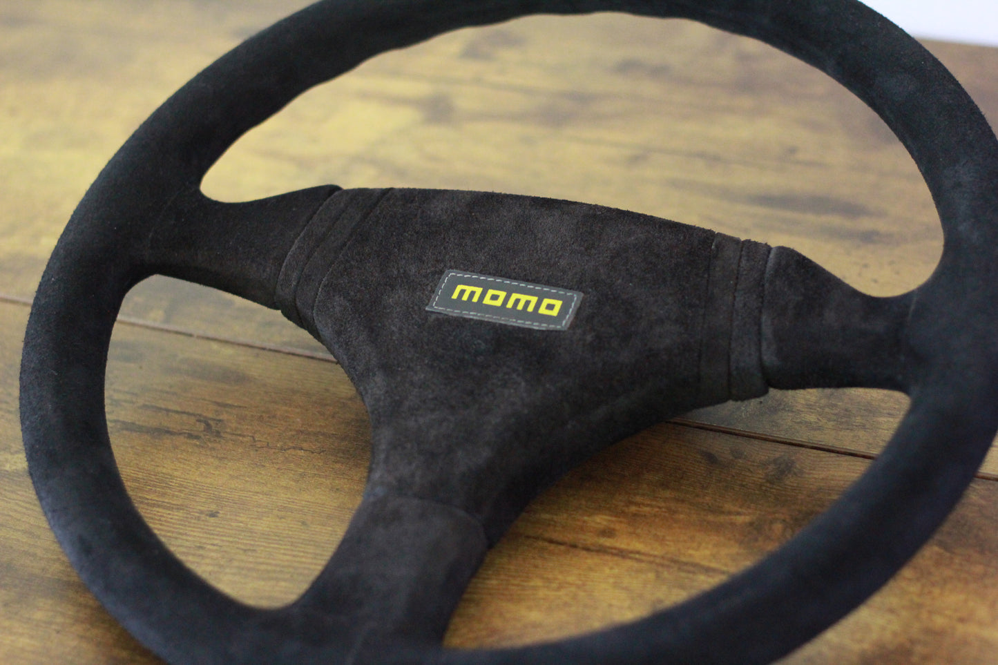 Genuine NOS MOMO Cobra 3 Spoke Full Suede Steering Wheel 360mm - Black