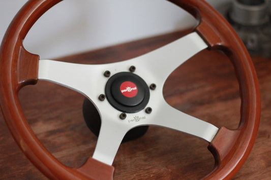 Personal Wood Steering & Wheel Horn Button - Silver / Red