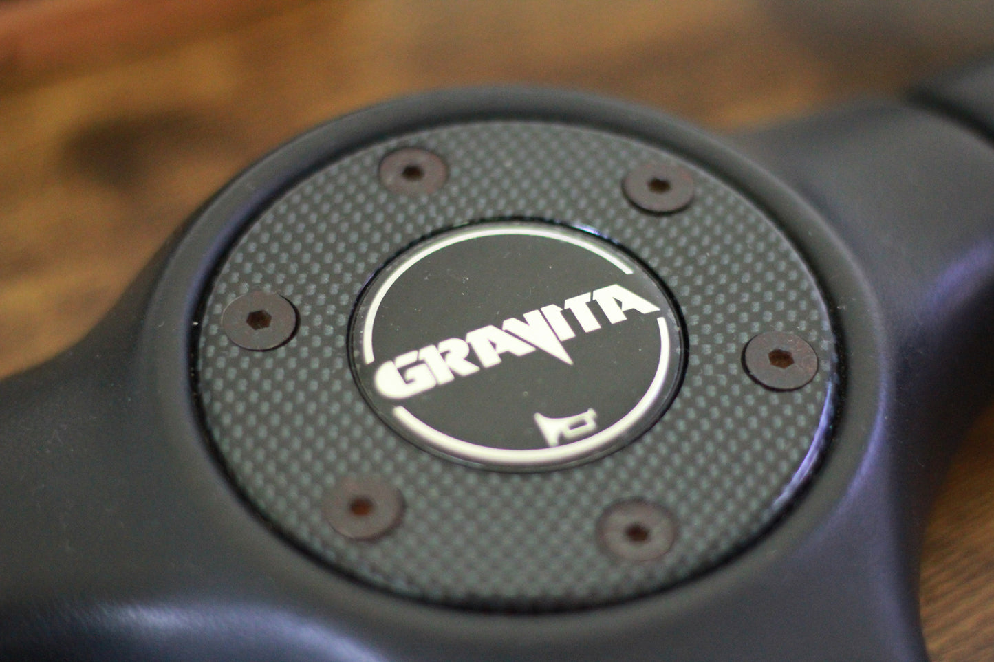 350mm Gravita Leather Steering & Wheel Horn Button - Black / Carbon