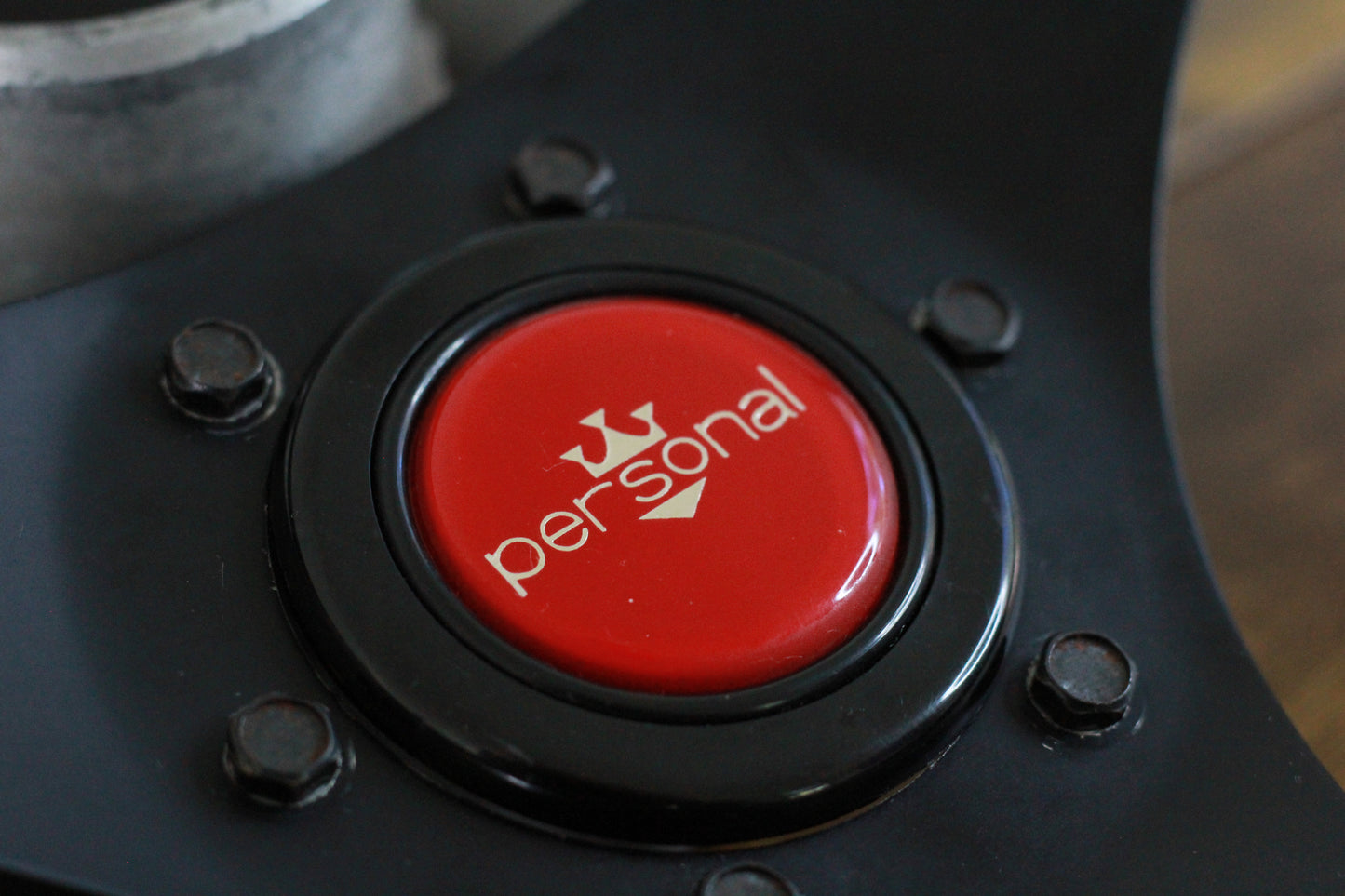 Personal Mirage Leather Steering & Wheel Horn Button - Black / Red / 70s