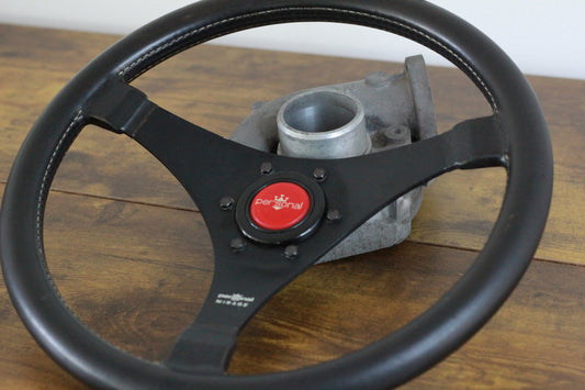 Personal Mirage Leather Steering & Wheel Horn Button - Black / Red / 70s