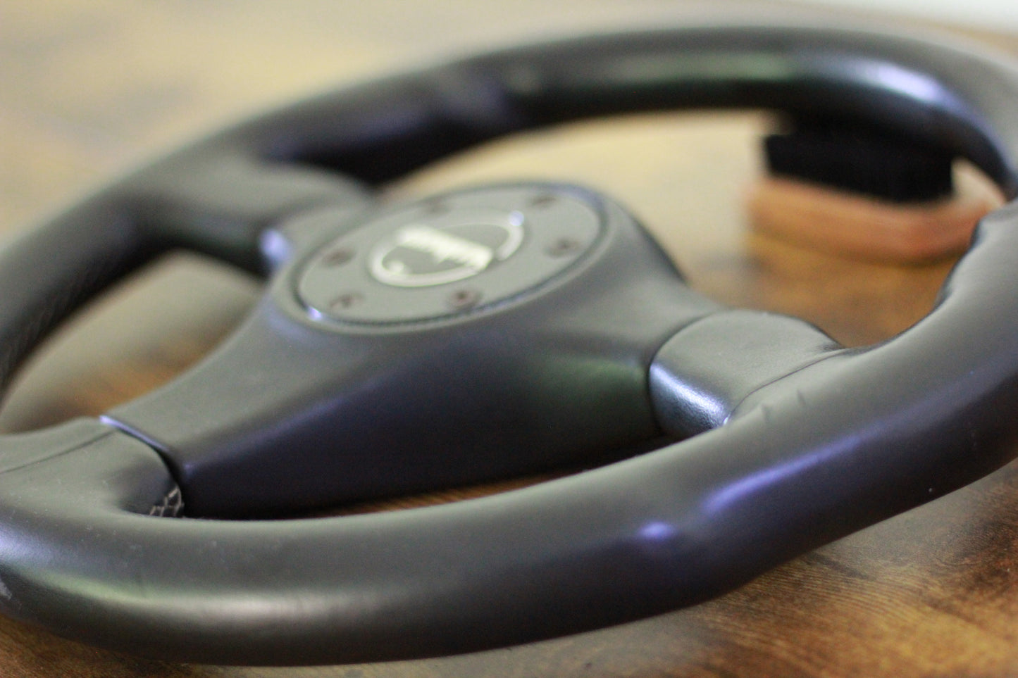 350mm Gravita Leather Steering & Wheel Horn Button - Black / Carbon