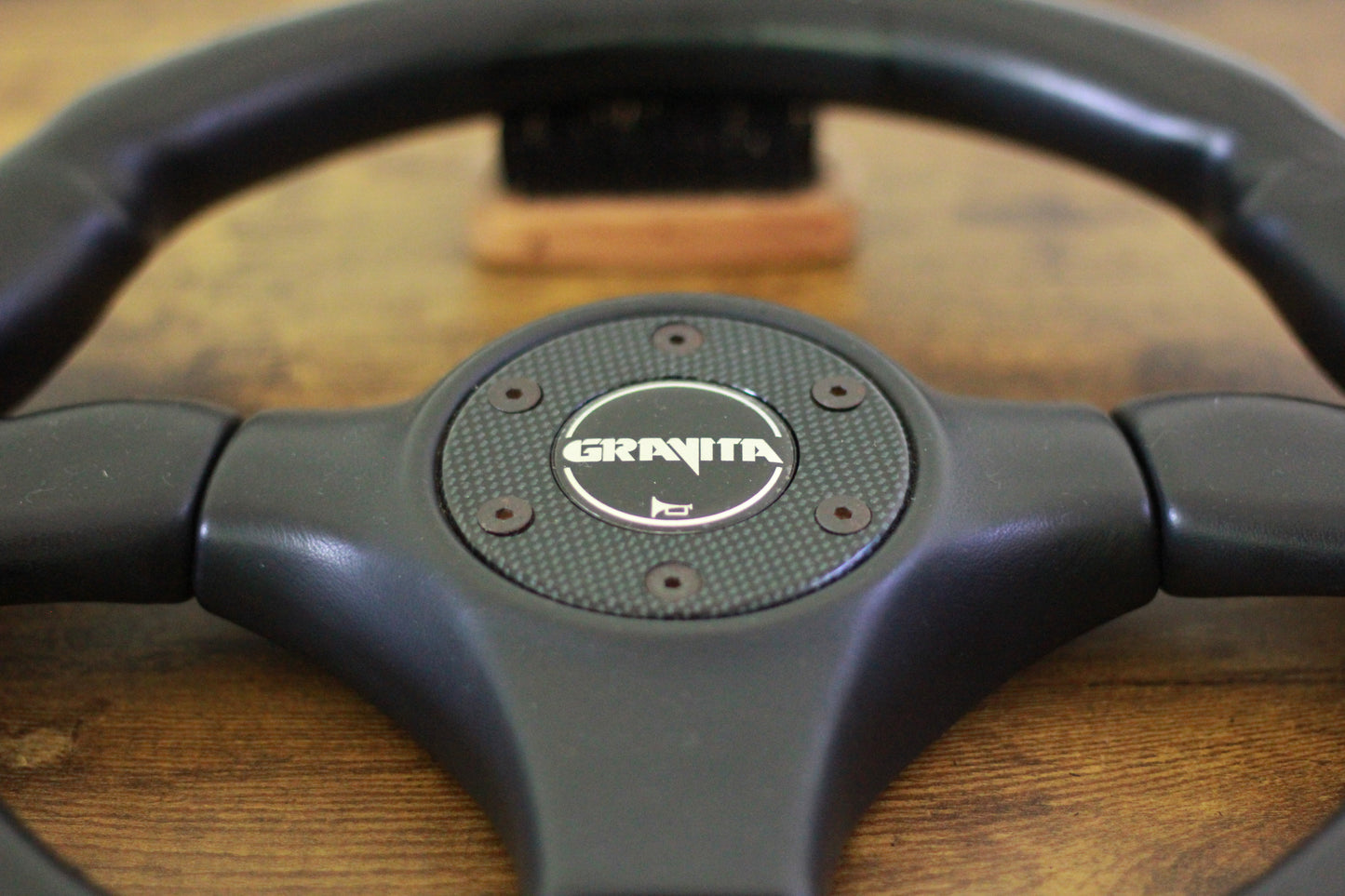 350mm Gravita Leather Steering & Wheel Horn Button - Black / Carbon