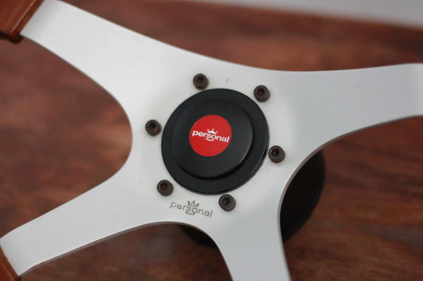 Personal Wood Steering & Wheel Horn Button - Silver / Red