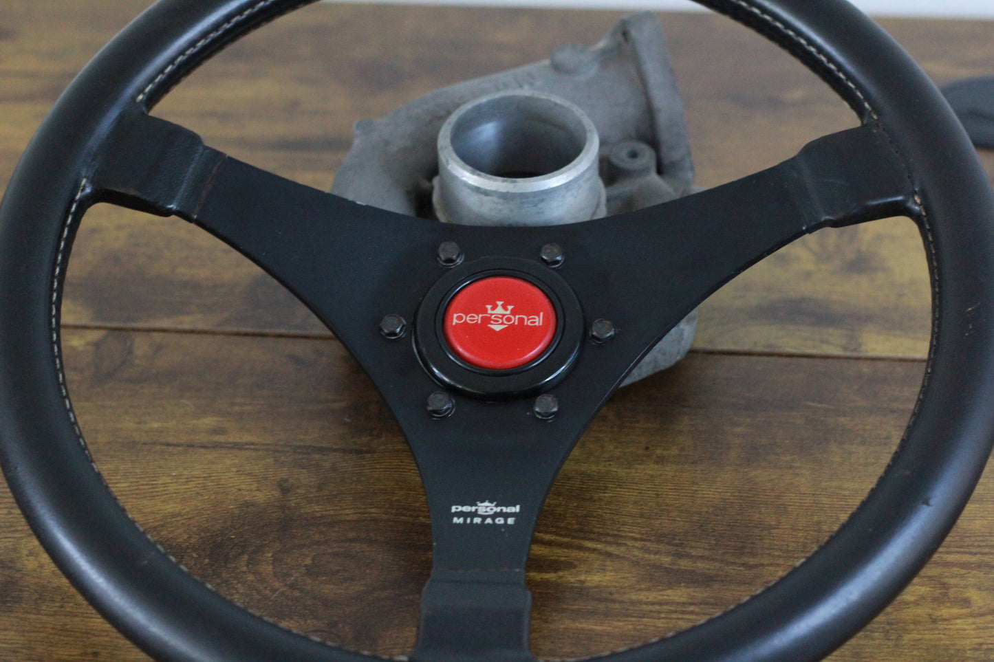 Personal Mirage Leather Steering & Wheel Horn Button - Black / Red / 70s