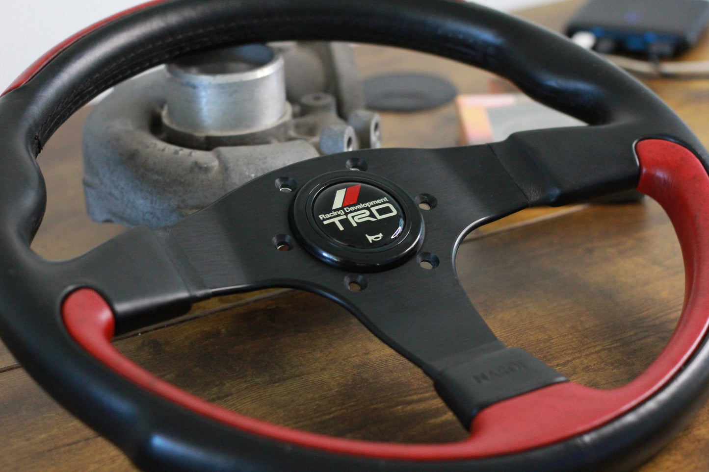 Nardi TRD Challenge 350 Leather Steering Wheel 350mm - Black/ Red