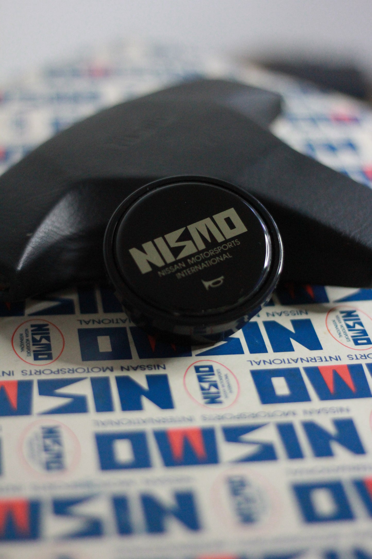 365A Nismo Old Logo Leather Steering Wheel, Horn Button & Pad - Black