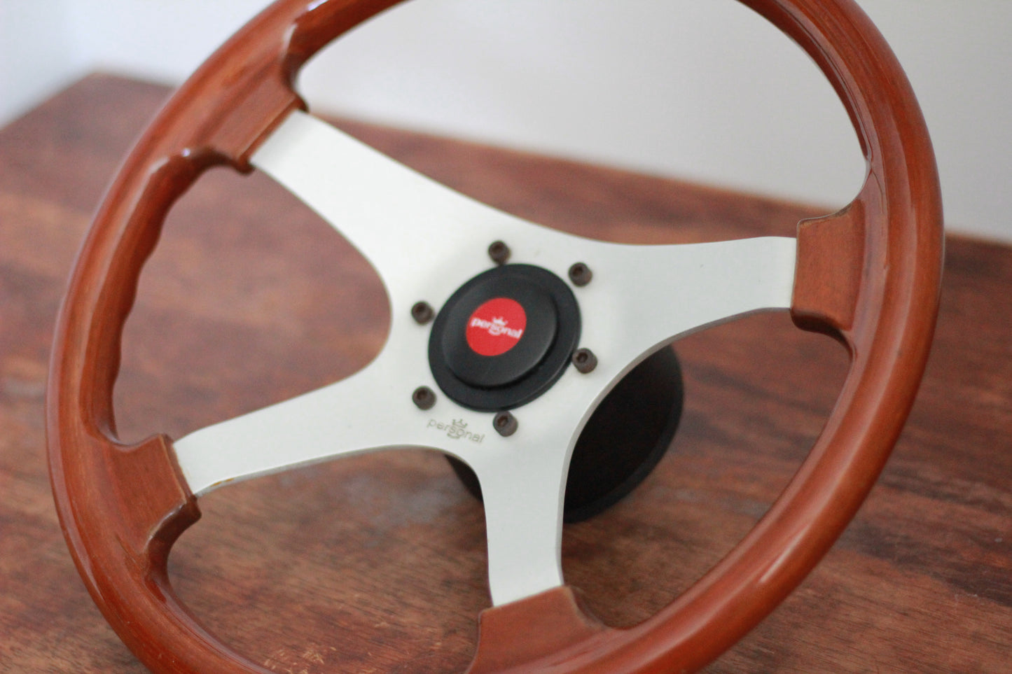 Personal Wood Steering & Wheel Horn Button - Silver / Red