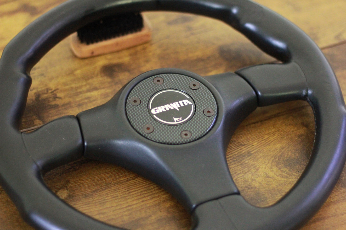 350mm Gravita Leather Steering & Wheel Horn Button - Black / Carbon