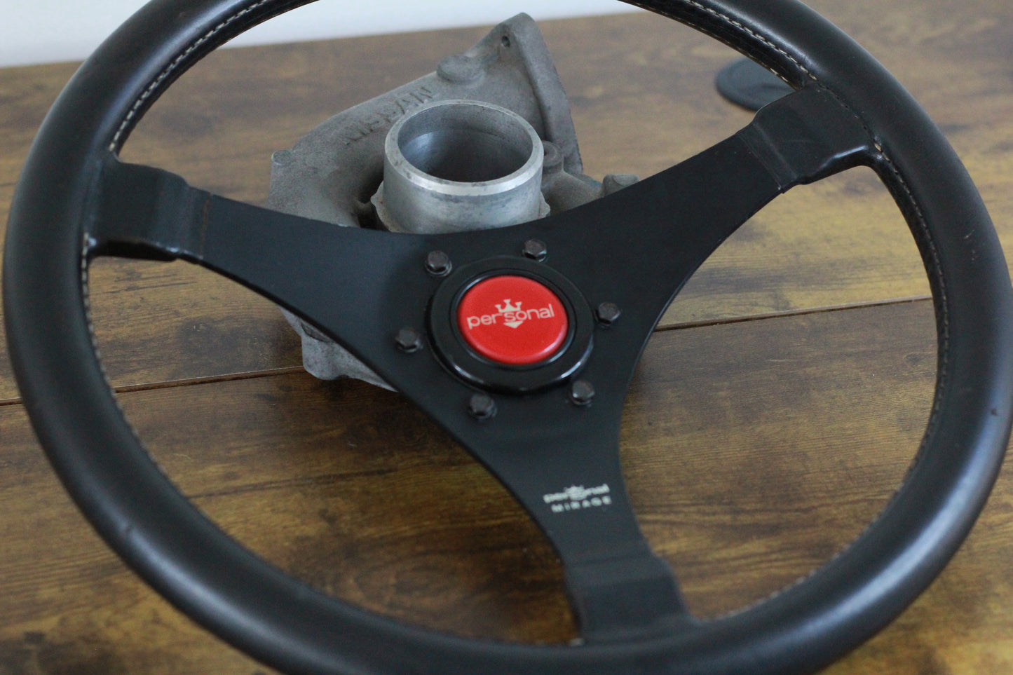 Personal Mirage Leather Steering & Wheel Horn Button - Black / Red / 70s