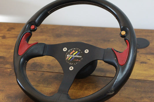 Victor Design Leather Steering Wheel - Black / Red