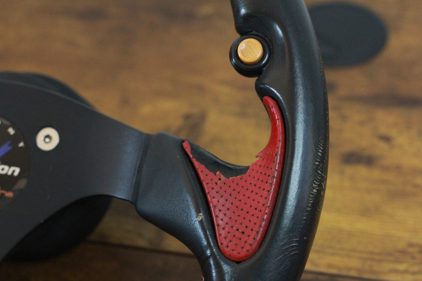 Victor Design Leather Steering Wheel - Black / Red