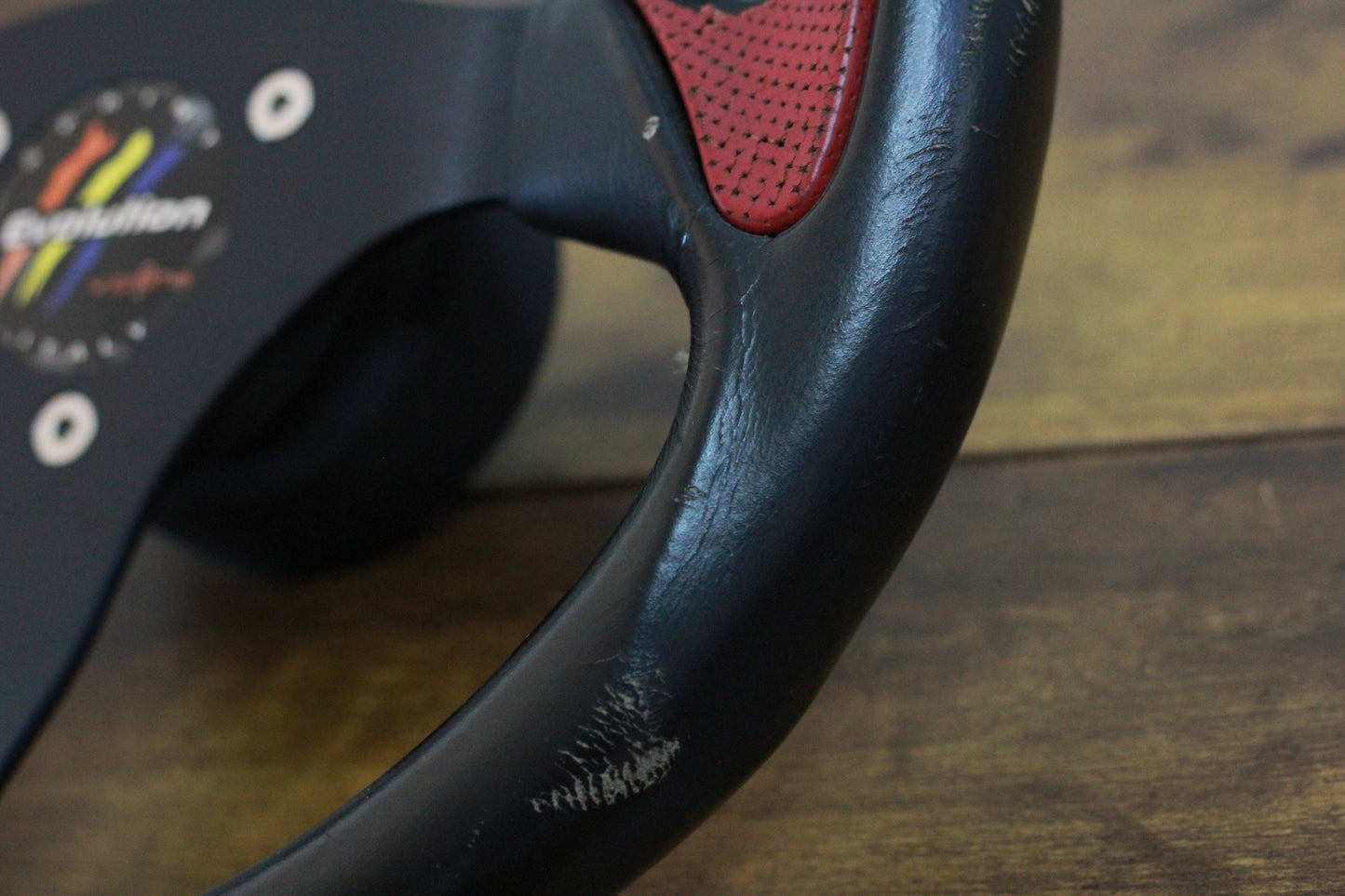 Victor Design Leather Steering Wheel - Black / Red