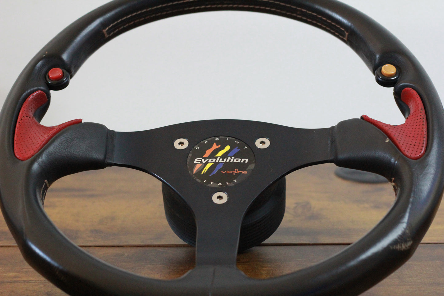 Victor Design Leather Steering Wheel - Black / Red