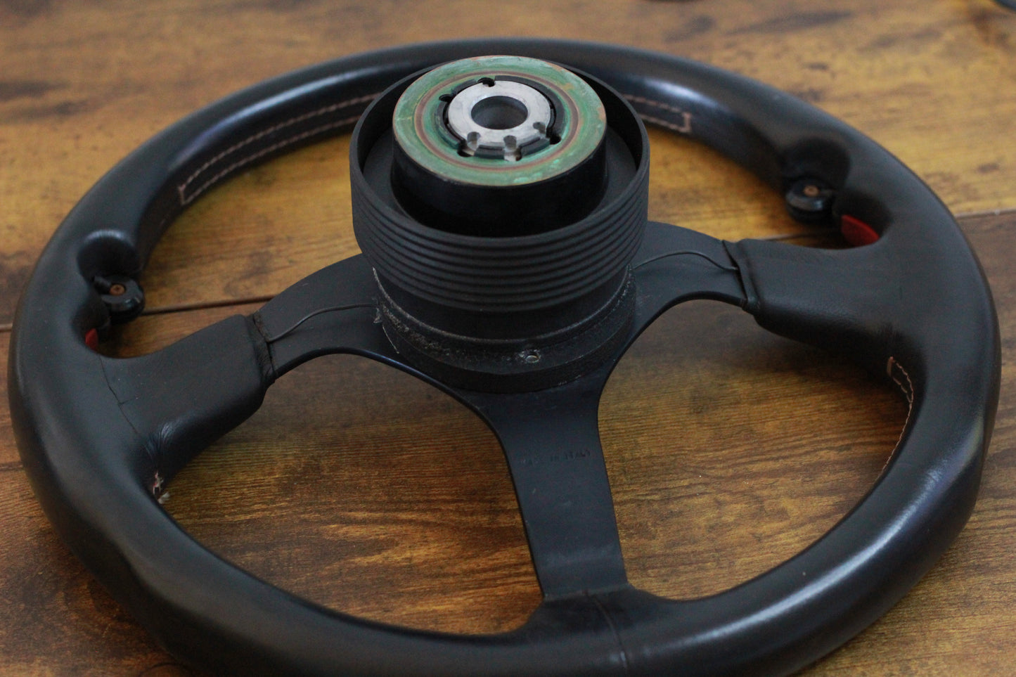 Victor Design Leather Steering Wheel - Black / Red
