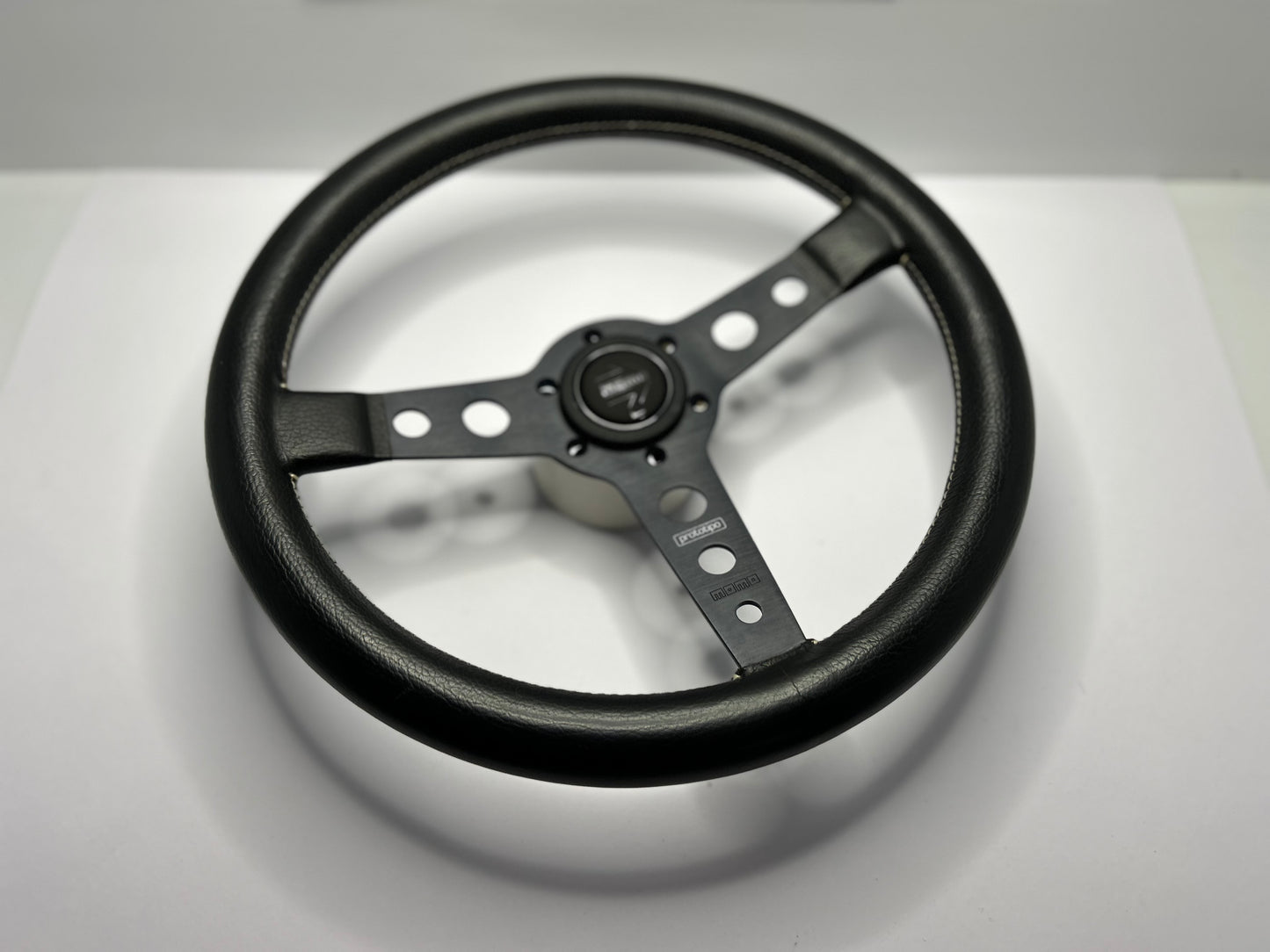 Momo Prototipo Leather Steering Wheel 350mm - Black /White Stitch
