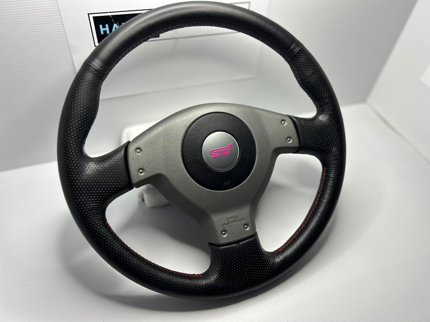 Subaru Impreza GDB STI WRX Red Stitch Steering Wheel - Black / Leather