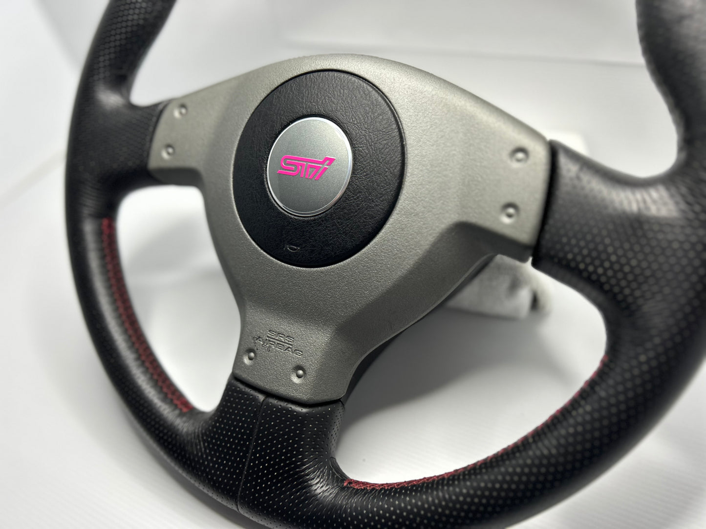 Subaru Impreza GDB STI WRX Red Stitch Steering Wheel - Black / Leather