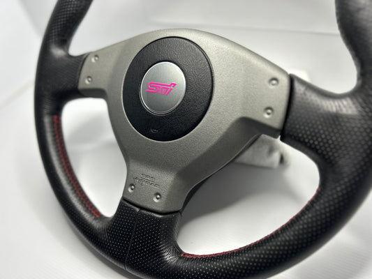Subaru Impreza GDB STI WRX Red Stitch Steering Wheel - Black / Leather