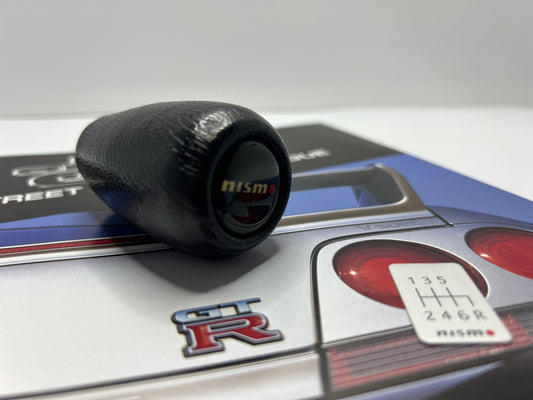 Nismo Mid Logo Shift Knob with shift Emblem - Black / Leather