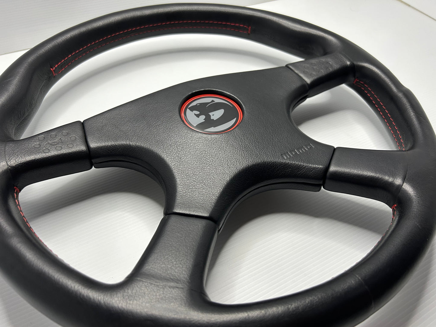 HSV Style Steering Wheel 380mm Momo Ghibli 4 Spoke - Red Stitch